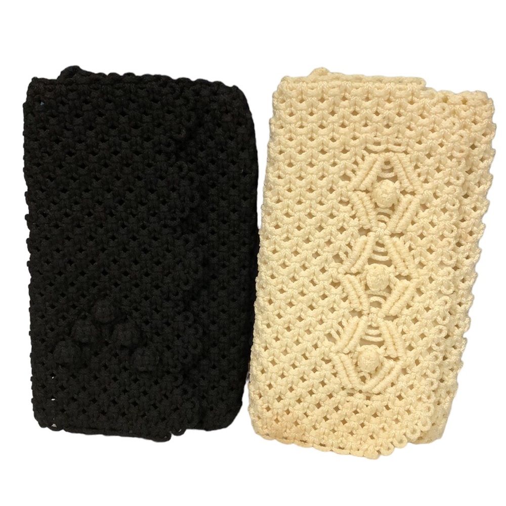 Pair‎ of vintage heavy crocheted clutch bags purses ivory and black 12” x 7”